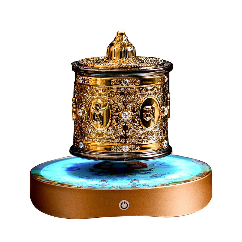 Tibetan Buddhist Turntable Magnetic Levitation Wheel Built-in Scriptures Gilded Surface Automatic Rotation Decorative Ornaments