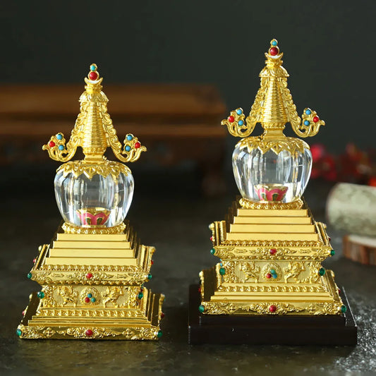 Tibetan Engraved Buddha Statue Stupa Tantric Alloy Handicraft Auspicious Buddhism Home Gift Collection Desktop Decorative