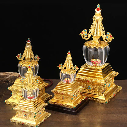 Tibetan Engraved Buddha Statue Stupa Tantric Alloy Handicraft Auspicious Buddhism Home Gift Collection Desktop Decorative