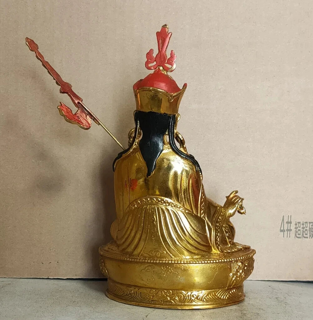 Tibetan Handpainted bronze Padmasambhava Buddha statue gilt Guanyin God wealth