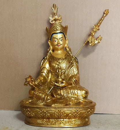 Tibetan Handpainted bronze Padmasambhava Buddha statue gilt Guanyin God wealth