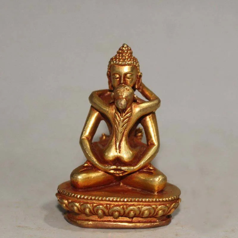 Tibetan Indian Buddhism pocket Mandkesvara Yab-Yum Hevajra  double-edged Happy buddha brass statue Bless family home talisman