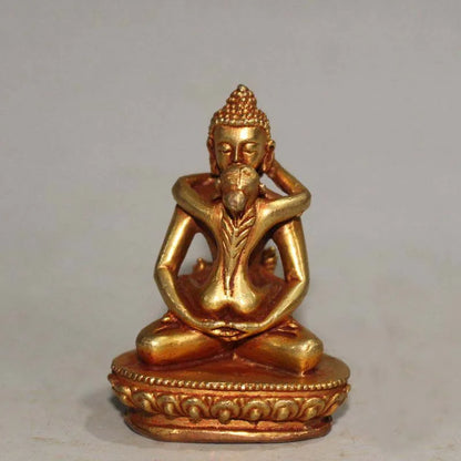 Tibetan Indian Buddhism pocket Mandkesvara Yab-Yum Hevajra  double-edged Happy buddha brass statue Bless family home talisman