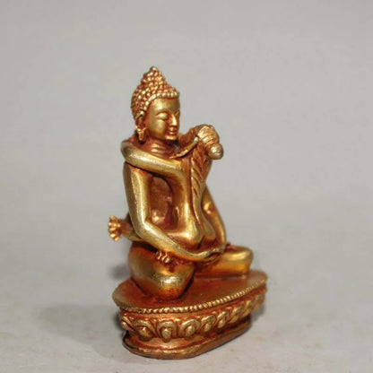 Tibetan Indian Buddhism pocket Mandkesvara Yab-Yum Hevajra  double-edged Happy buddha brass statue Bless family home talisman