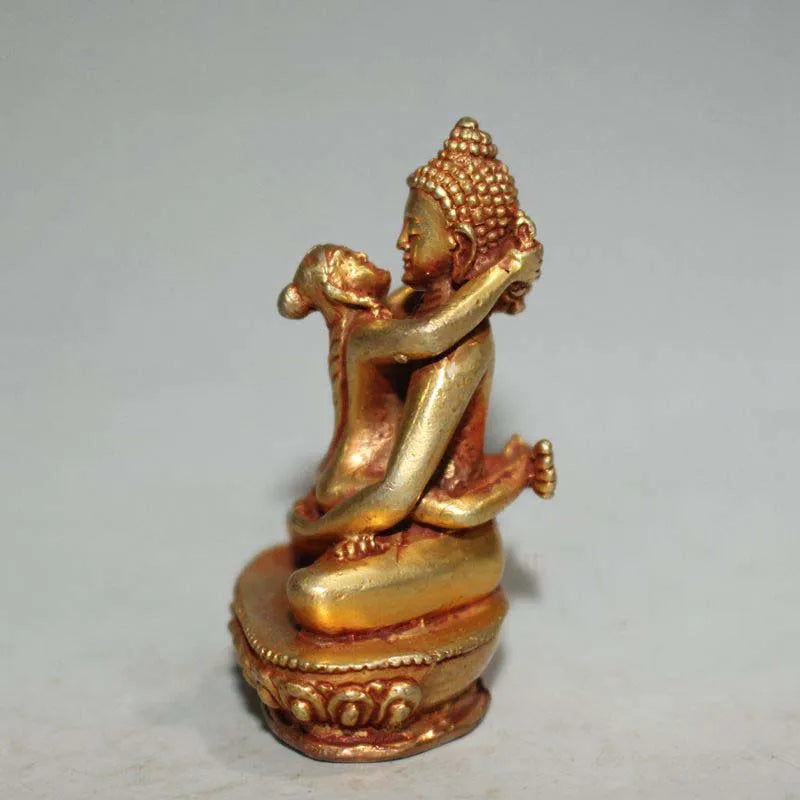 Tibetan Indian Buddhism pocket Mandkesvara Yab-Yum Hevajra  double-edged Happy buddha brass statue Bless family home talisman