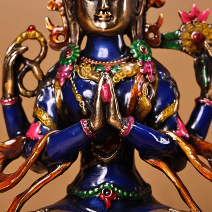 Tibetan Pure Copper Buddhism Hand Engraving Cloisonne Brass Bodhisattva Manjusri Buddha Statue #2