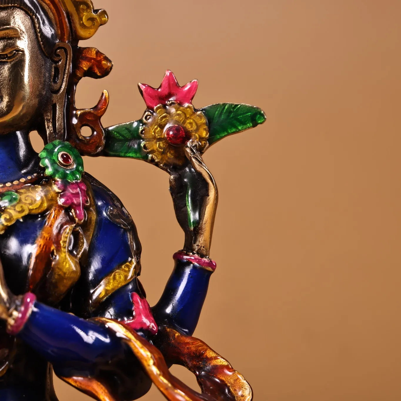 Tibetan Pure Copper Buddhism Hand Engraving Cloisonne Brass Bodhisattva Manjusri Buddha Statue #2