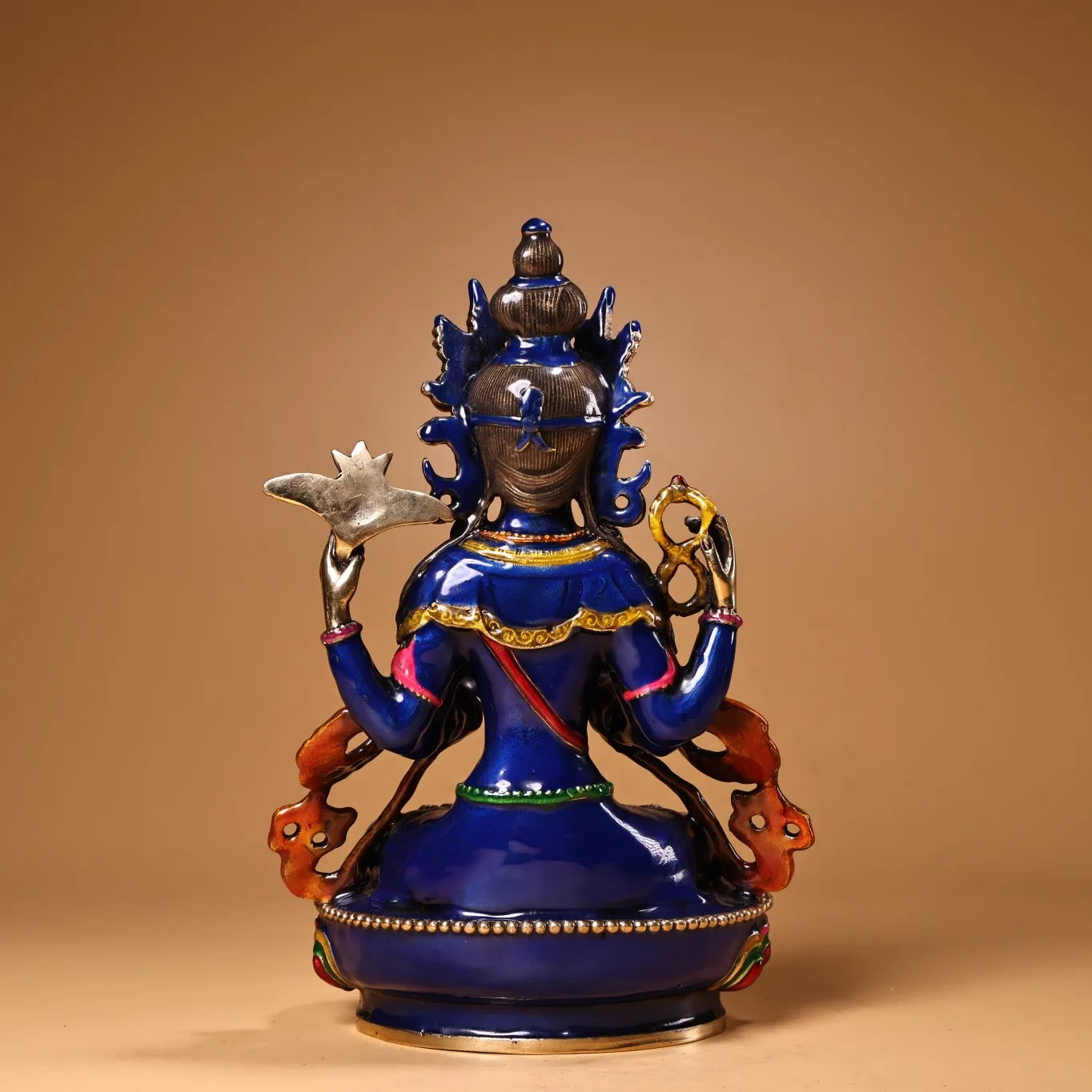 Tibetan Pure Copper Buddhism Hand Engraving Cloisonne Brass Bodhisattva Manjusri Buddha Statue #2