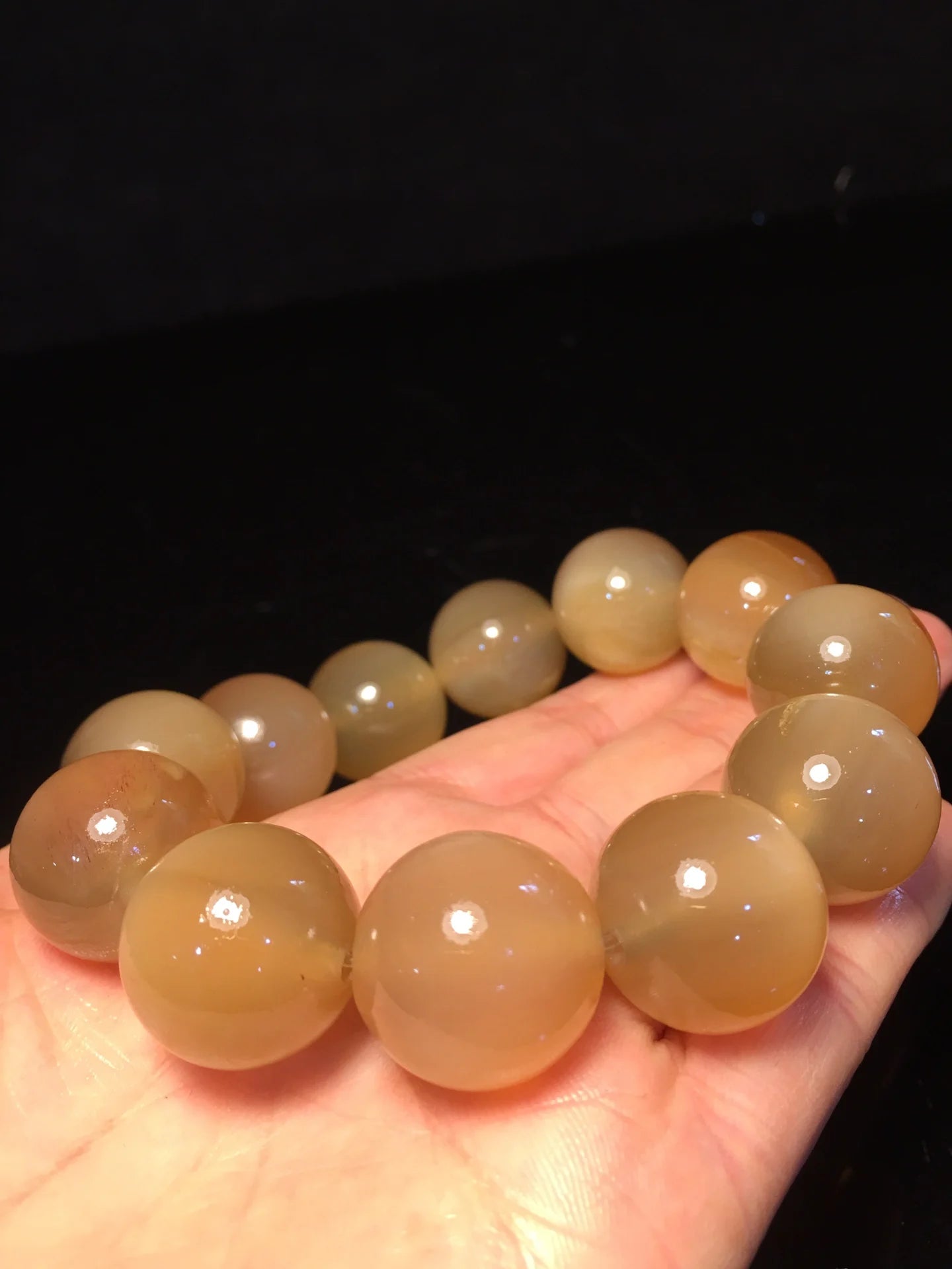 Tibetan Temple Collection Old Natural Horn Clear texture Bracelet 14 beads Rosary Amulet Dharma Town house Exorcism
