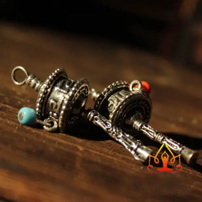 Tibetan Tibet Buddhist DIY Mini Gem OM Prayer Wheel Amulet Pendant 2PCS