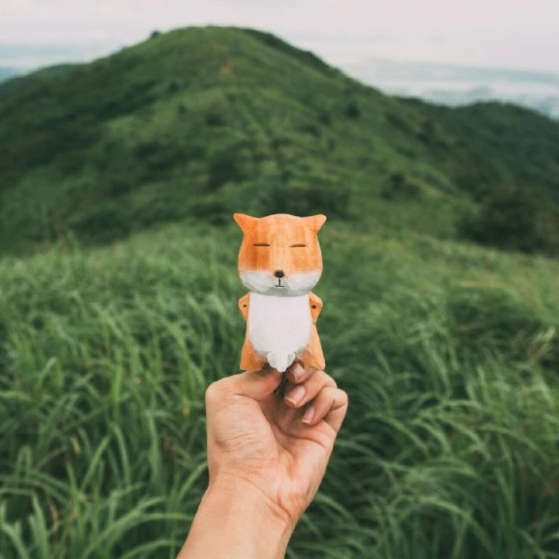 Tibetan fox pure handmade wood carving decoration cute cute net red with generous face super dirty Tintin hipster punch card