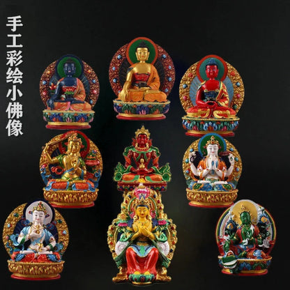 Tibetan painted small Buddha statue Sakyamuni Buddha Amitabha Pharmacist Buddha Guanyin Manjushri Bodhisattva Vajrasattva Buddha