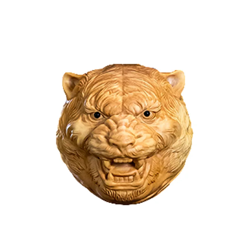 Tiger Head New Year Gift Boxwood Wood Carving Zodiac Pendant Crafts 4.6CM