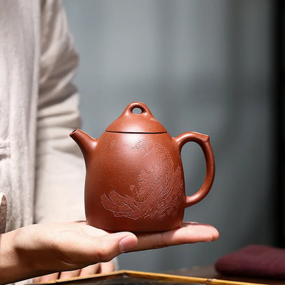 Tiger Roar And Qin Quan's Teapot Carved In Jiangpo Mud Zisha Teapot Yixing Handmade Pot Kung-fu Teaware  Purple Clay Drinkware