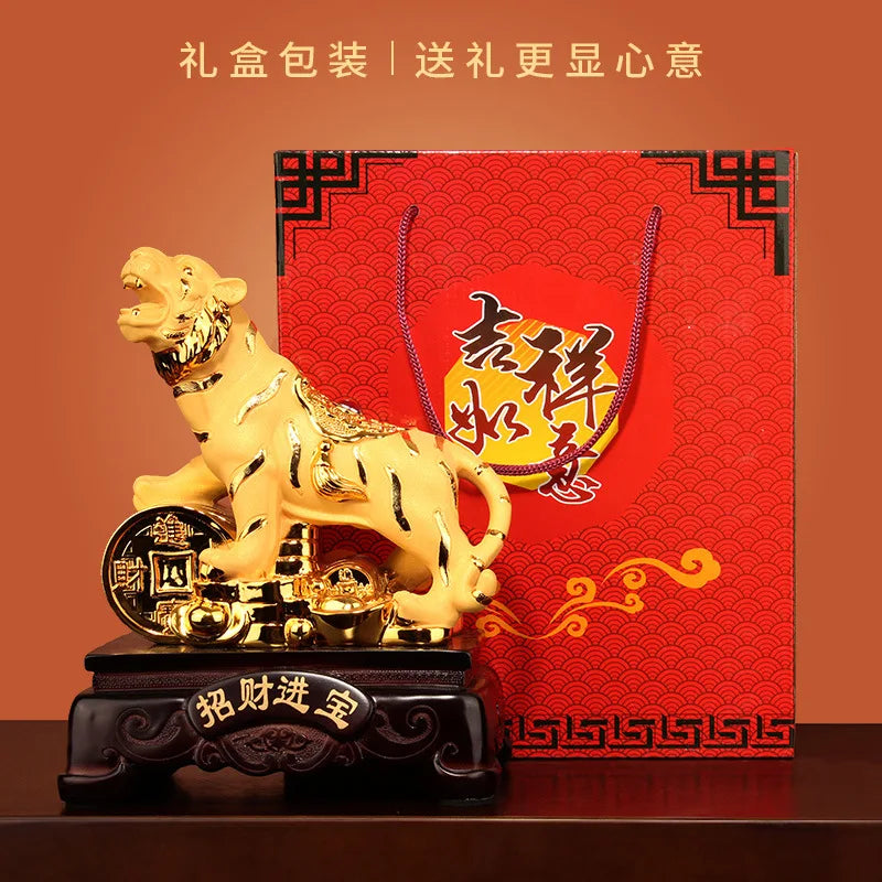 Tiger decoration zhaocai town house car accessories living room office Year of the Tiger mascot car velvet sand gold crafts