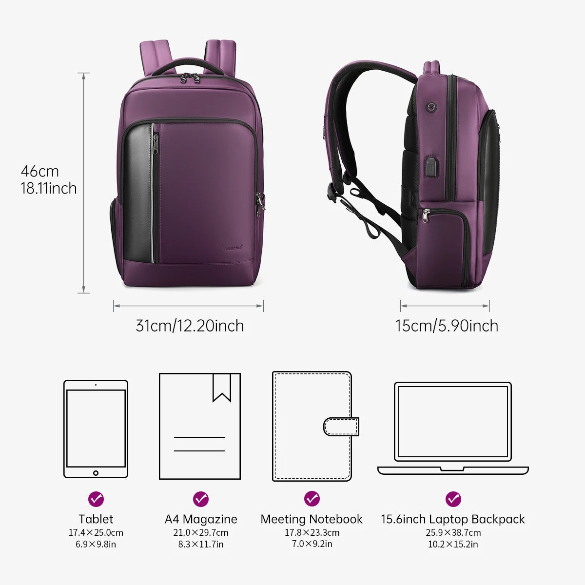 Tigernu 15.6 Anti Theft Backpack Women USB Back Bag School Travel Backpack For Teenagers Rucksack Laptop Backpack Waterproof Bag