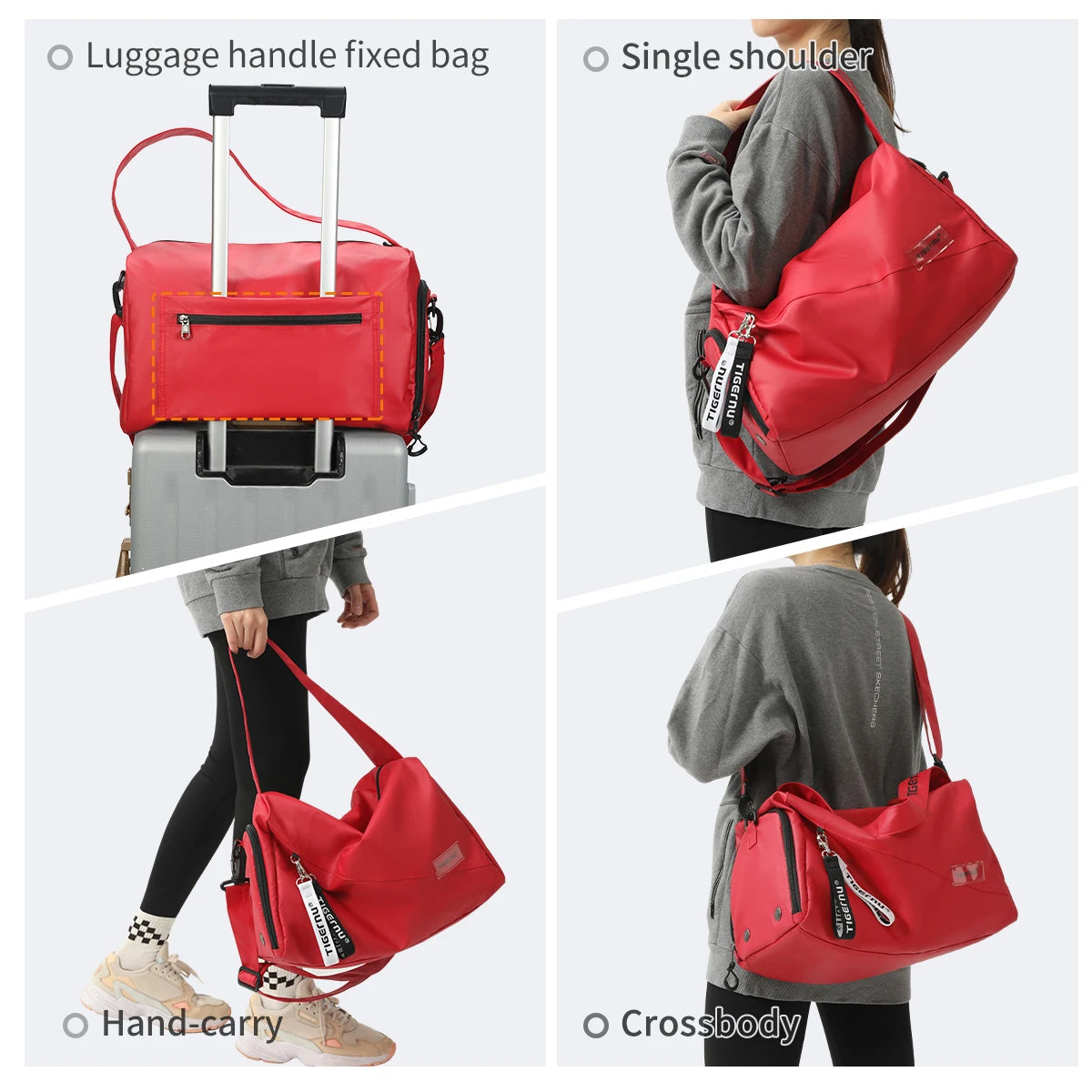 Tigernu Girl Sports Gym Bag FemaleTravel Duffel HandBags Fitness Bag With Shoes Compartment for Women Light Weight Shot Trip Bag
