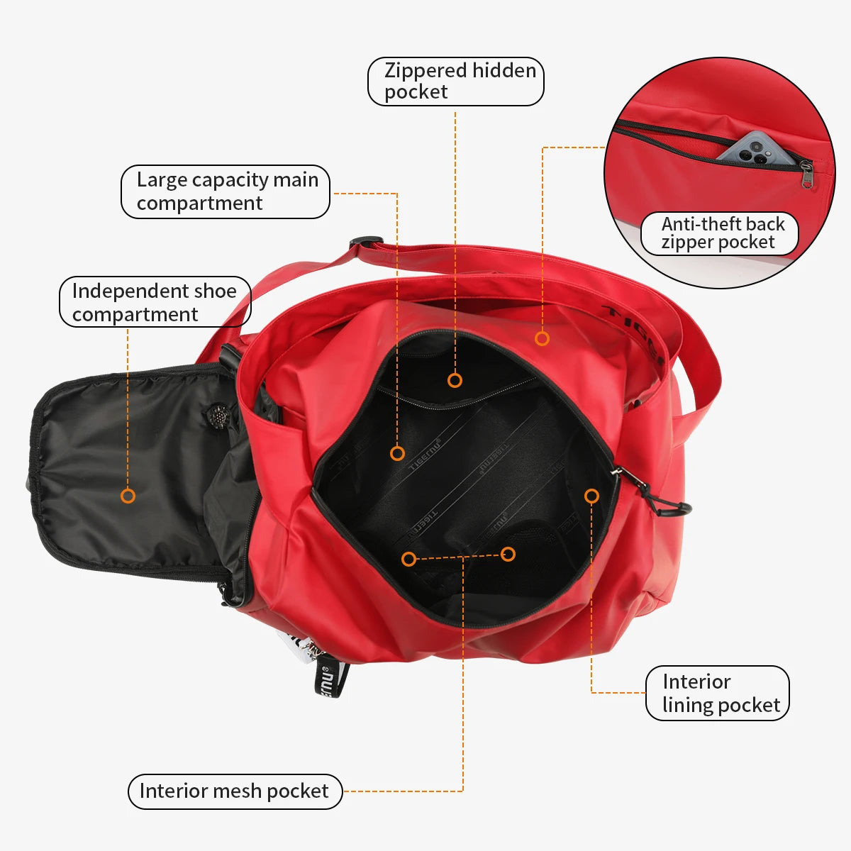 Tigernu Girl Sports Gym Bag FemaleTravel Duffel HandBags Fitness Bag With Shoes Compartment for Women Light Weight Shot Trip Bag