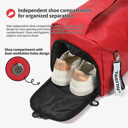 Tigernu Girl Sports Gym Bag FemaleTravel Duffel HandBags Fitness Bag With Shoes Compartment for Women Light Weight Shot Trip Bag