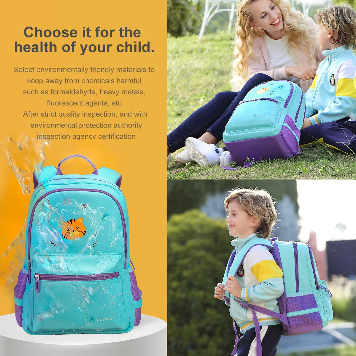 Tigernu Girls  Boys Schoolbags Children Backpack Large Capacity Waterproof Reflective Design Kids Bag Cute Children Backpack Bag