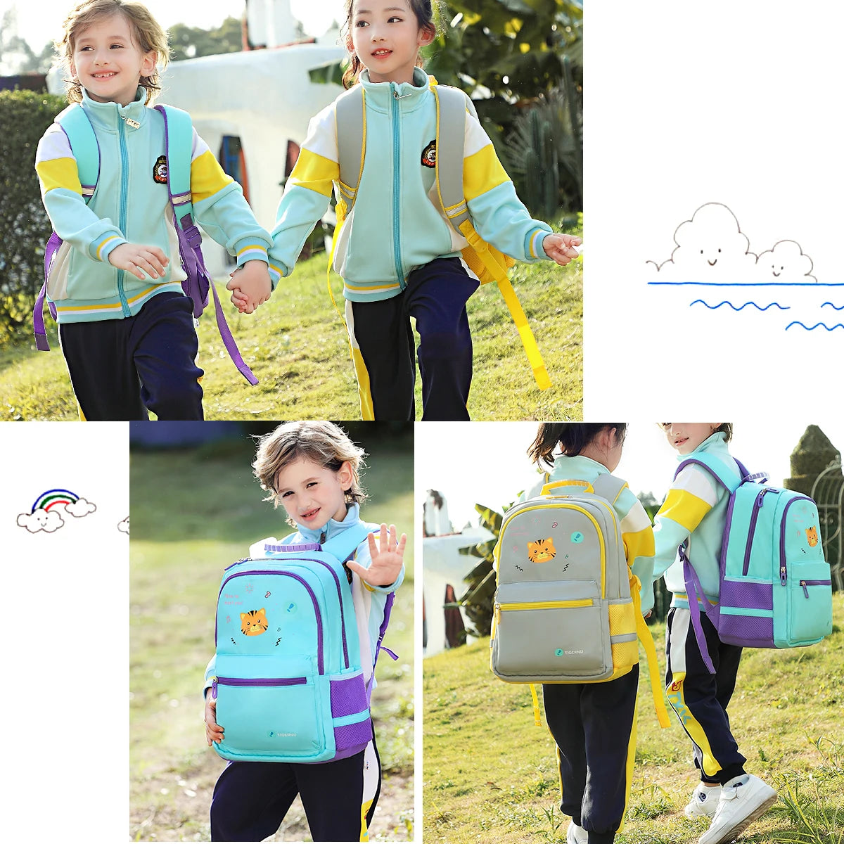 Tigernu Girls  Boys Schoolbags Children Backpack Large Capacity Waterproof Reflective Design Kids Bag Cute Children Backpack Bag