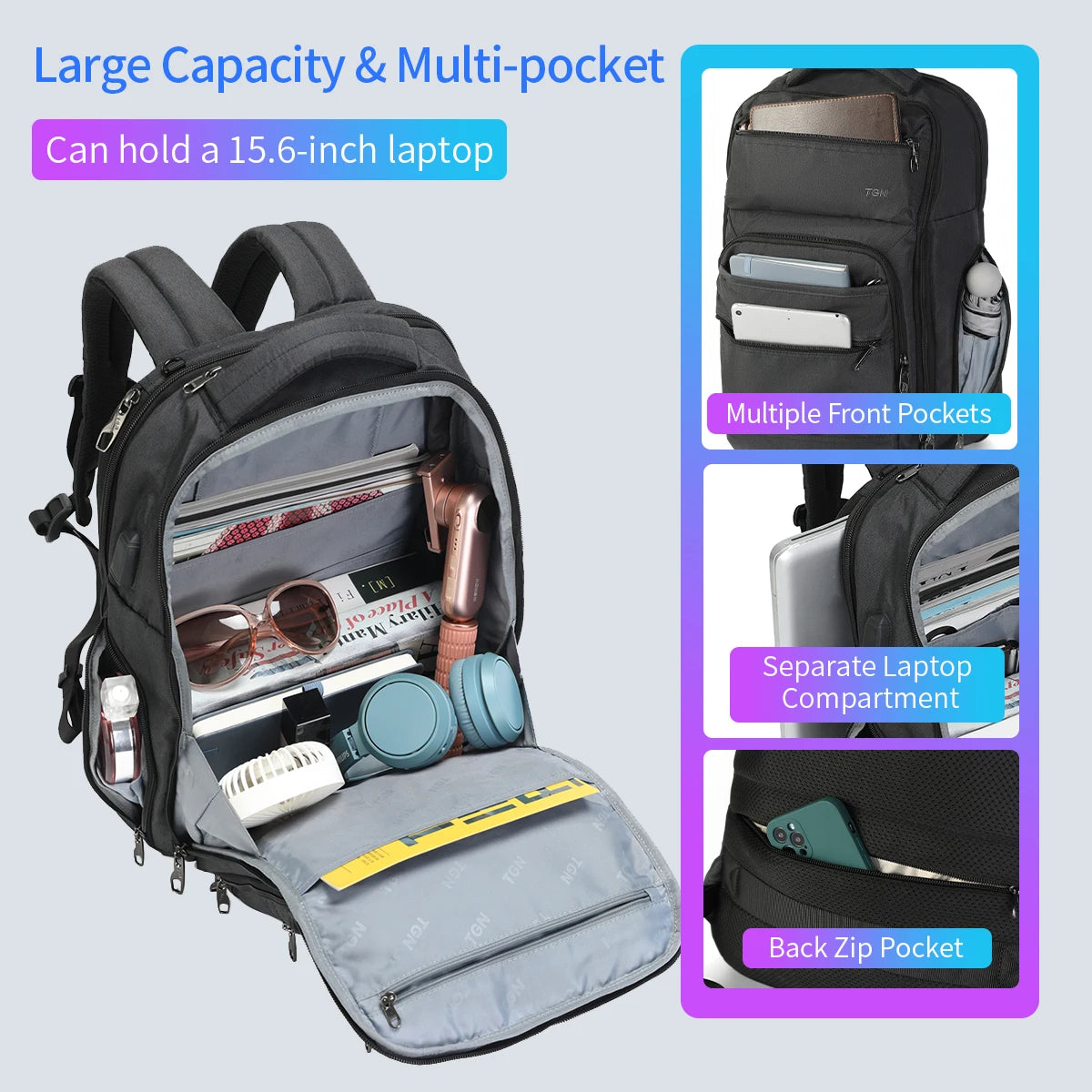 Tigernu Large Capaity Expandable Backpack Female Travel Durable Mochila Bag USB Charging Multiple Pockets Laptop Backpack Рюкзак