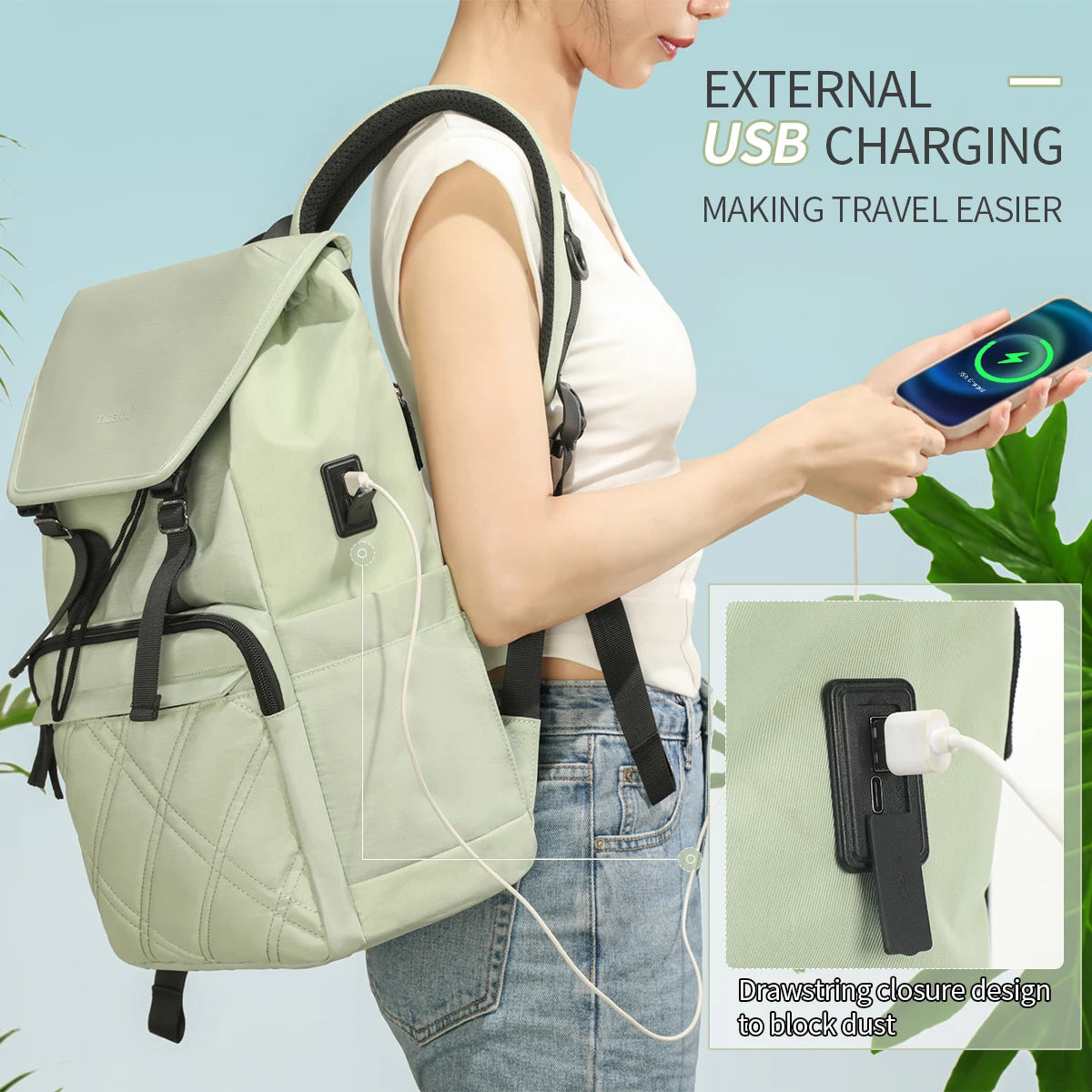 Tigernu Leisure College Backpack For Girls Women Daily Multifunctional Laptop Bag 15.6 Inch Travel Outdoor USB Charging Backbag