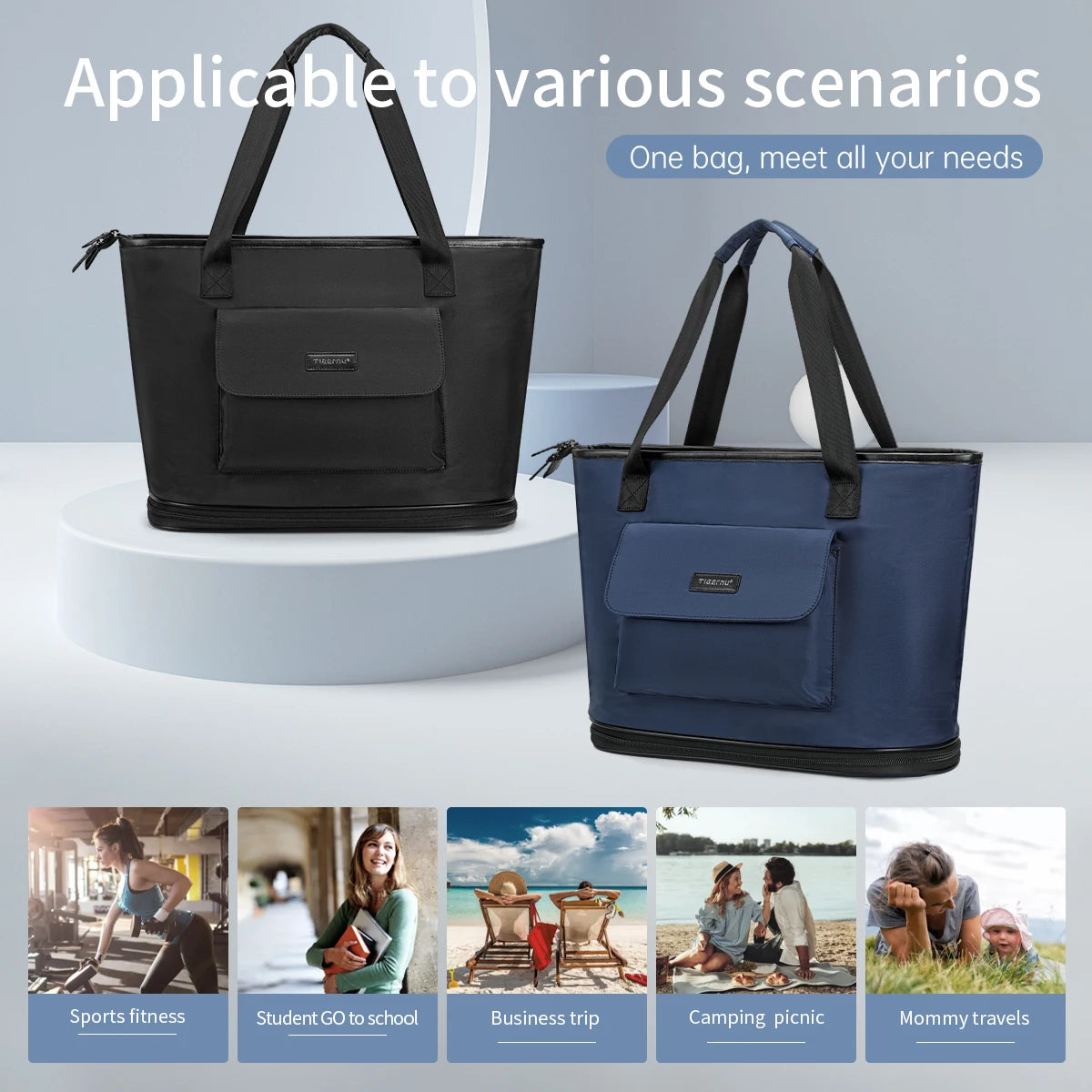 Tigernu New Female Travel Folding Tote Bags Designer Waterproof Handbags Expandable Large capacity Luggage Bags Outdoor sports