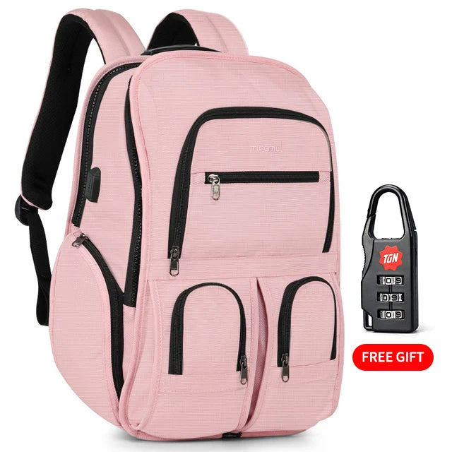 Tigernu New Women 15.6-17inch Laptop Backpack Female School Bag Backpack Upgraded Design Anti Theft Zippers Travel Bag With RFID