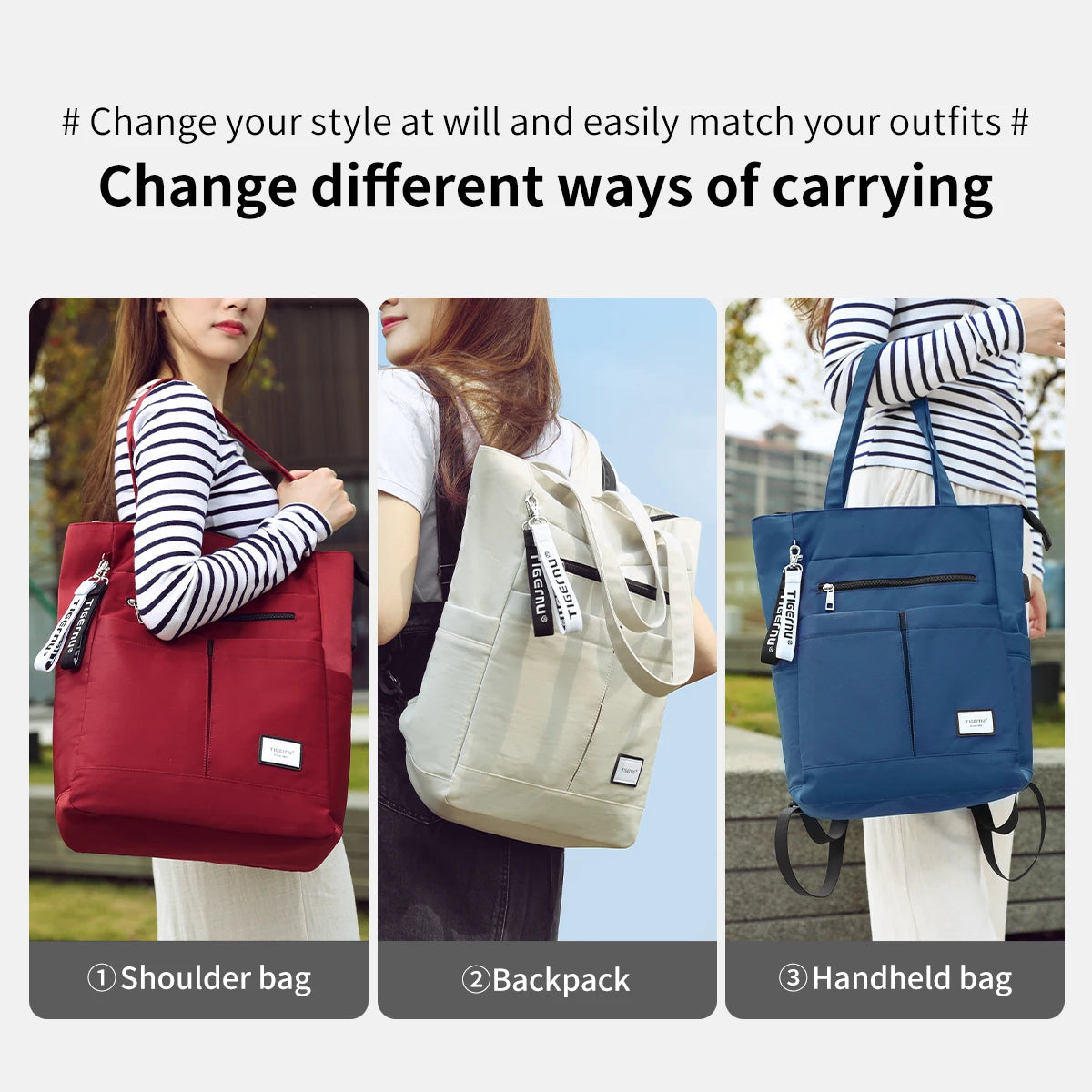 Tigernu New Women Tote Backpack Multiway For Girls School bag Handbags Female Laptop Backpack Large Capacity Convertible Mochila