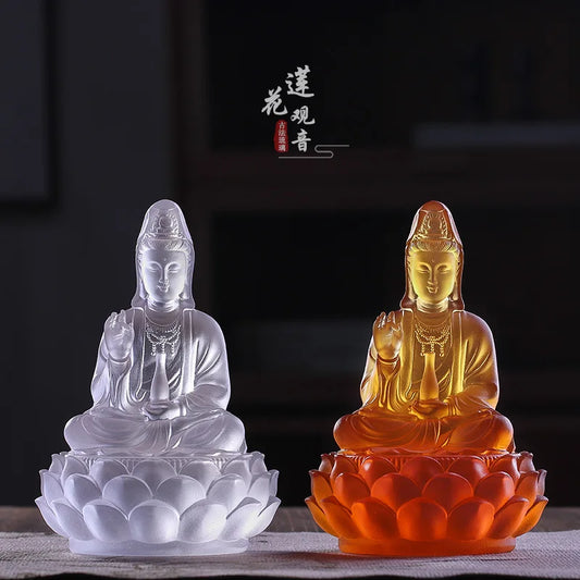 Time-Honored Methods Coloure Glazed Lotus Guanyin  Decoration  Bottle Guanyin  Buddha statue  Home worship  Buddhist Hall
