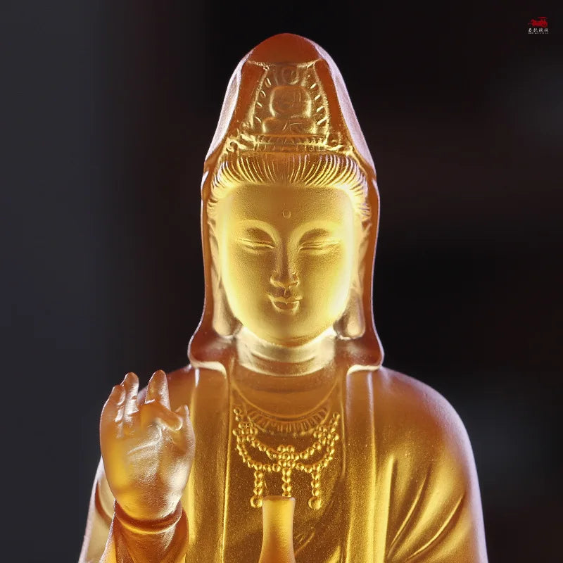 Time-Honored Methods Coloure Glazed Lotus Guanyin  Decoration  Bottle Guanyin  Buddha statue  Home worship  Buddhist Hall