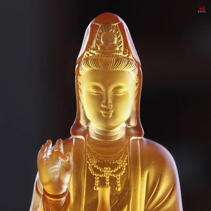 Time-Honored Methods Coloure Glazed Lotus Guanyin  Decoration  Bottle Guanyin  Buddha statue  Home worship  Buddhist Hall