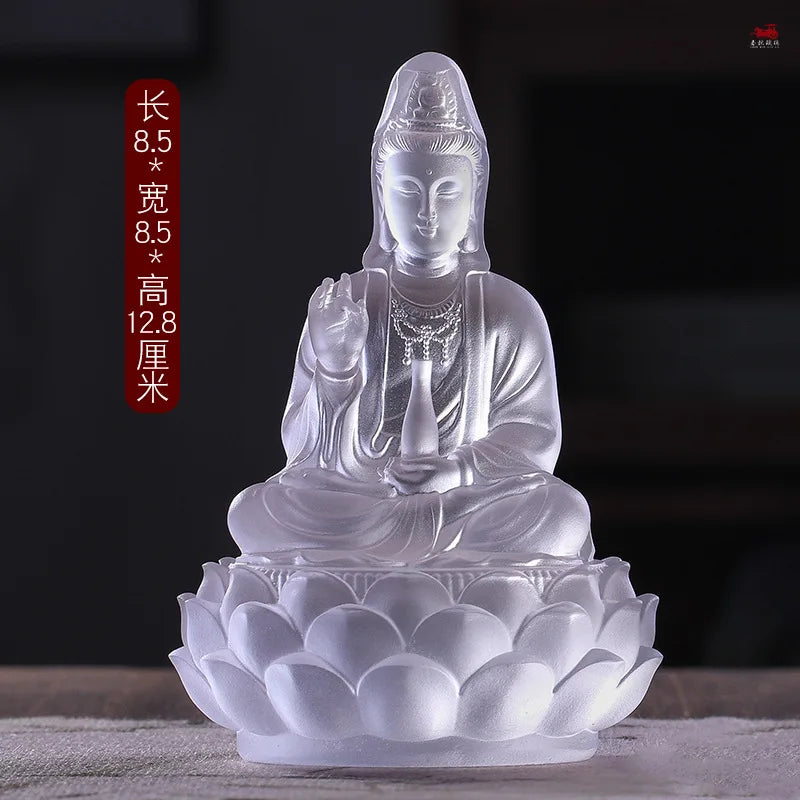 Time-Honored Methods Coloure Glazed Lotus Guanyin  Decoration  Bottle Guanyin  Buddha statue  Home worship  Buddhist Hall