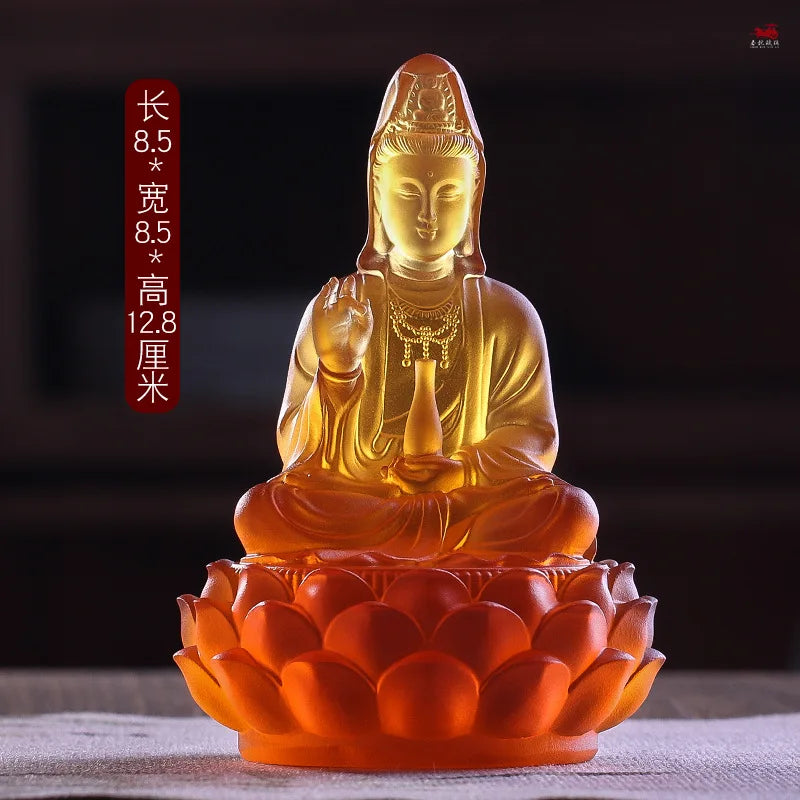 Time-Honored Methods Coloure Glazed Lotus Guanyin  Decoration  Bottle Guanyin  Buddha statue  Home worship  Buddhist Hall