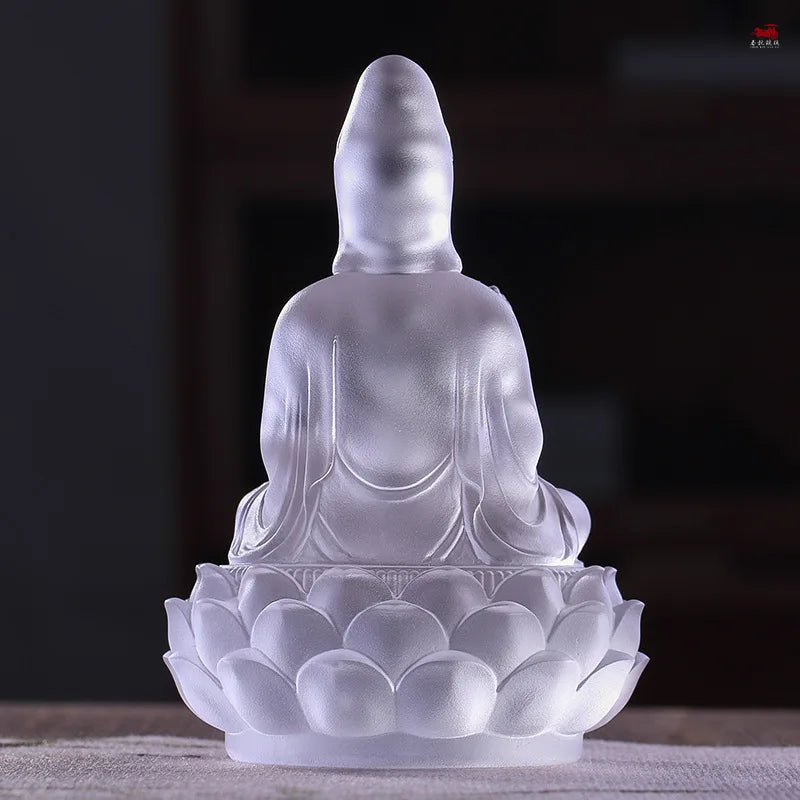 Time-Honored Methods Coloure Glazed Lotus Guanyin  Decoration  Bottle Guanyin  Buddha statue  Home worship  Buddhist Hall