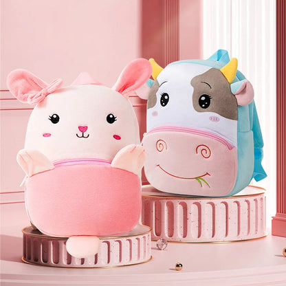 Toddler Girls' School Backpack Cartoon Cow Soft Plush Kids Bag Kindergarten Boys School Bags Kawaii Schoolbag Sac A Dos Enfant