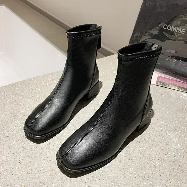 Toe Retro New Ankle Square Women Women Thicks Ladies Boots Elastic Fashion Shoes 2022 High Heel Socks Heel Boots Short Boots
