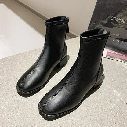 Toe Retro New Ankle Square Women Women Thicks Ladies Boots Elastic Fashion Shoes 2022 High Heel Socks Heel Boots Short Boots
