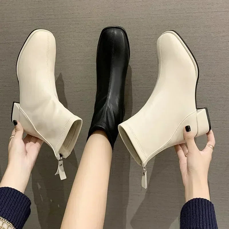 Toe Retro New Ankle Square Women Women Thicks Ladies Boots Elastic Fashion Shoes 2022 High Heel Socks Heel Boots Short Boots