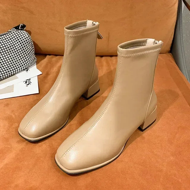 Toe Retro New Ankle Square Women Women Thicks Ladies Boots Elastic Fashion Shoes 2022 High Heel Socks Heel Boots Short Boots