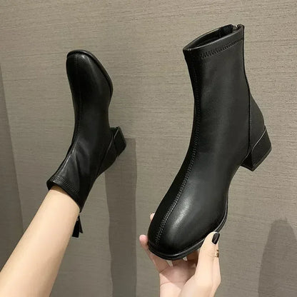 Toe Retro New Ankle Square Women Women Thicks Ladies Boots Elastic Fashion Shoes 2022 High Heel Socks Heel Boots Short Boots