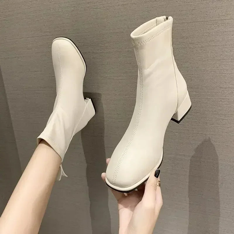 Toe Retro New Ankle Square Women Women Thicks Ladies Boots Elastic Fashion Shoes 2022 High Heel Socks Heel Boots Short Boots