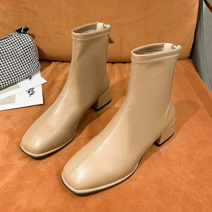 Toe Retro New Ankle Square Women Women Thicks Ladies Boots Elastic Fashion Shoes 2022 High Heel Socks Heel Boots Short Boots