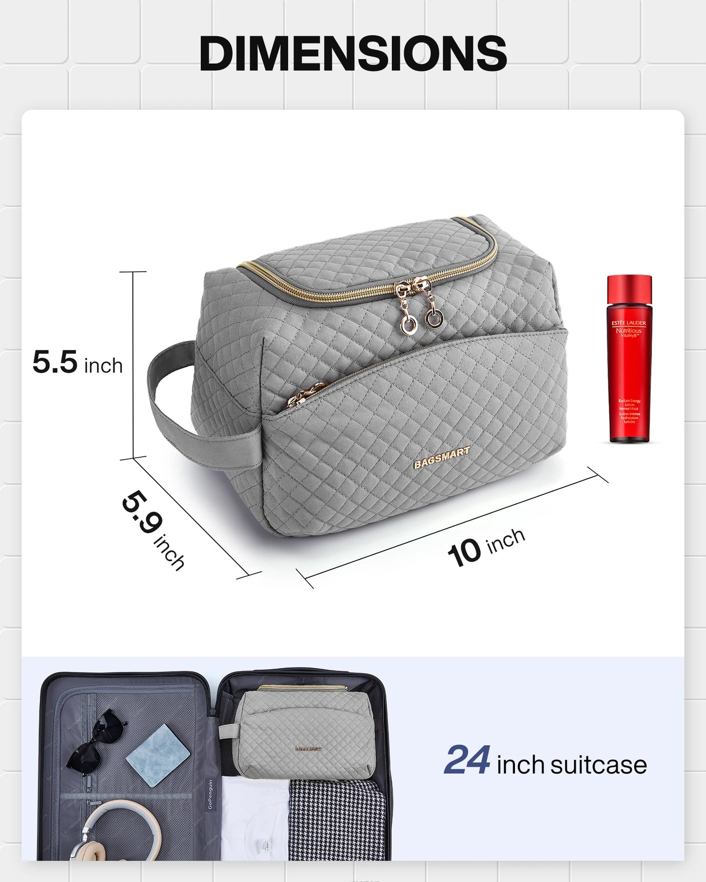 Toiletry Bag for Women BAGSMART Waterproof Kit for Travel Lightweight Large Capacity Cosmetic Bag Fit Full Sized Toiletries