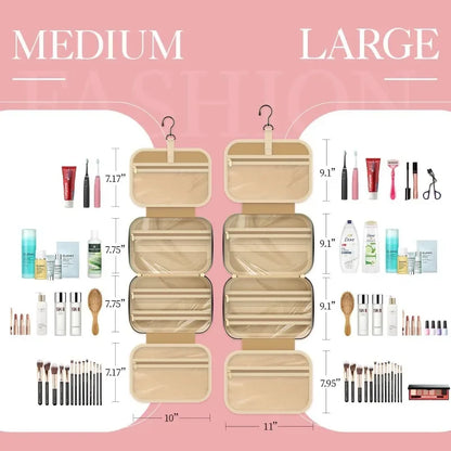 Toiletry Travel Bag with Hanging Hook,Water-resistant Makeup Cosmetic Bag Travel Organizer for Accessories,Full-size Container