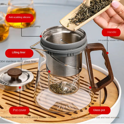 Top Pot Elegant Cup Tea Separation Lift Bubble Teapot Full Glass Office Electric Ceramic Stove Tea Maker Tea Set Infuser Teaware