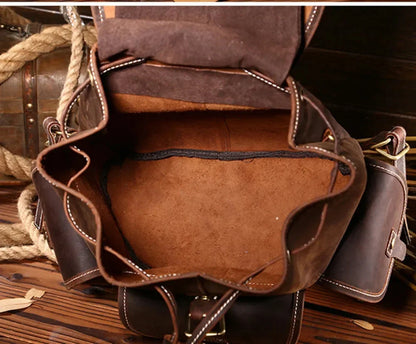 Top Quality Crazy Horse Cowhide First Layer Knapsack Male Computer Bag School Bags Vintage Genuine Leather Rucksack Men Backpack