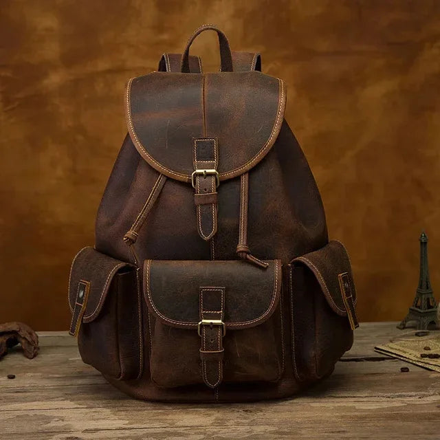 Top Quality Crazy Horse Cowhide First Layer Knapsack Male Computer Bag School Bags Vintage Genuine Leather Rucksack Men Backpack