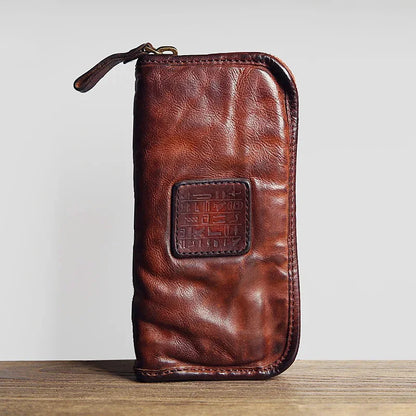 Top Quality Ruil New Men Wallet England Retro Style Handmade Oil Leathers Crazy Horse Leather Zipper Handbag Coin Purse